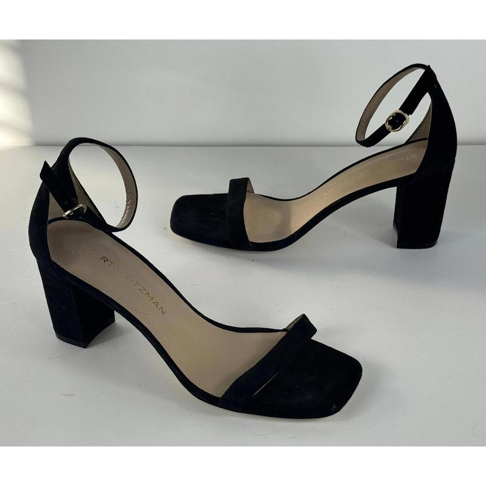 Stuart Weitzman Black Nudistcurve Block Heel Sandals Shoes Size US 8.5
